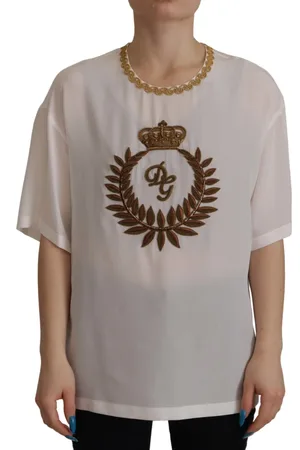 Dolce & Gabbana Top, Dame, Hvid, 2XS, Uld, Silke Guld Krystal Bluse