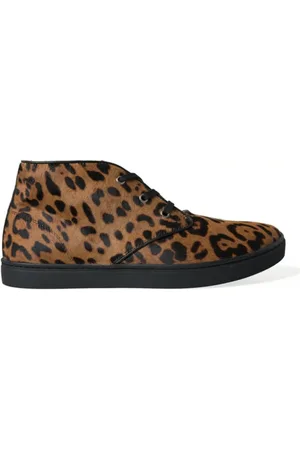 Dolce & Gabbana Sko, Herre, Flerfarvet, 42 1/2 EU, Læder, Leopard Print Mid-Top Sneakers Sko