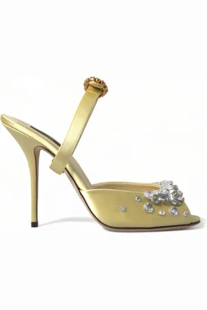 Dolce & Gabbana Sko, Dame, Gul, 38 EU, Krystaludsmykkede Gule Silkesandaler