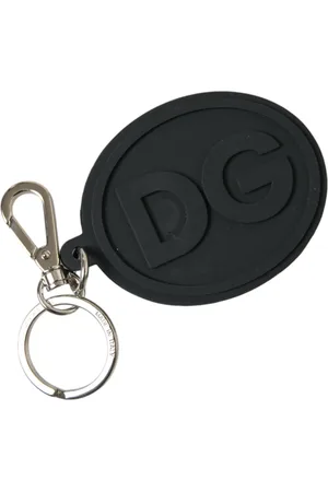 Dolce & Gabbana Tilbehør, unisex, Sort, ONE SIZE, Uld, Elegant Sort Sølv Logo Nøglering