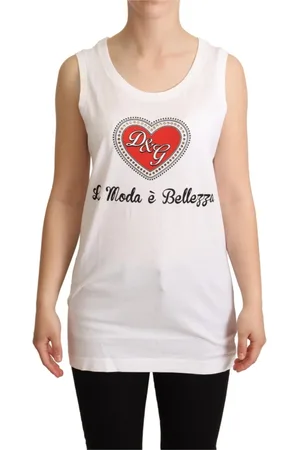Dolce & Gabbana Top, Dame, Hvid, 3XS, Bomuld, Krystalhjerte Hvid Ærmeløs T-shirt