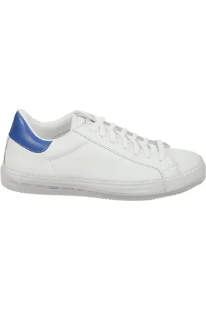 Kiton Sko, Herre, Hvid, 44 EU, Læder, Hvide lædersneakers med blå detalje