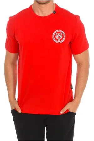 Philipp Plein Top, Herre, Rød, 2XL, Bomuld, Kortærmet T-shirt med Brand Print