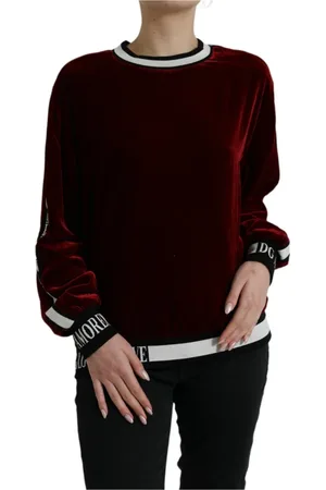 Dolce & Gabbana Sweathshirts & Hoodies, Dame, Rød, XS, Burgundy Velvet Rund Hals Sweater