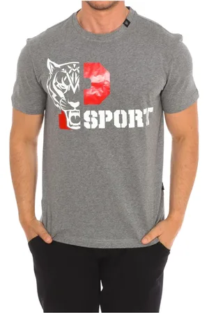 Philipp Plein Top, Herre, Grå, S, Bomuld, Kortærmet T-shirt med Brand Print