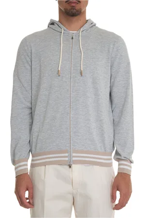 Gran Sasso Sweathshirts & Hoodies, Herre, Grå, 3XL, Bomuld, Hættetrøje med lynlås bomuld elastisk kontrast
