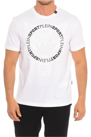 Philipp Plein Top, Herre, Hvid, S, Bomuld, Kortærmet T-shirt med Brand Print