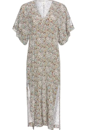 Heartmade Kjole, Dame, Flerfarvet, 2XS, Beige Silke Kimono Ærme Kjole
