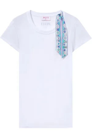 Emilio Pucci Top, Dame, Hvid, S, Bomuld, Hvid Jersey T-shirt med Bånddetaljer