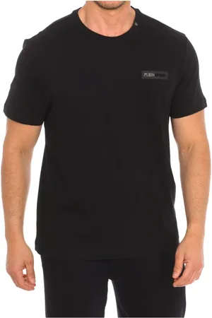 Philipp Plein Top, Herre, Sort, M, Bomuld, Kortærmet T-shirt med Brand Print
