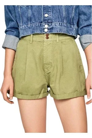 Pepe Jeans Shorts, Dame, Grøn, W24, Tyl, Chinos Style Shorts med Dobbeltknap Lukning