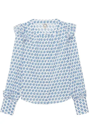 Inès de la Fressange Bluser & Skjorter, Dame, Blå, M, Bomuld, Moderne Rynket Bomuld Top