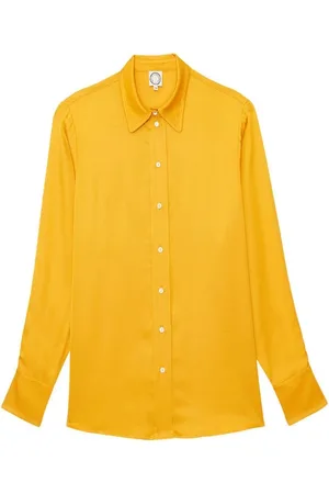 Inès de la Fressange Bluser & Skjorter, Dame, Gul, XL, Satin, Gul Satin Skjorte med Buttercup Design