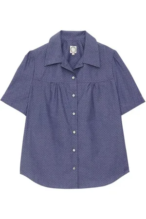 Inès de la Fressange Bluser & Skjorter, Dame, Blå, 2XS, Bomuld, Blå kortærmet bluse sommerstil