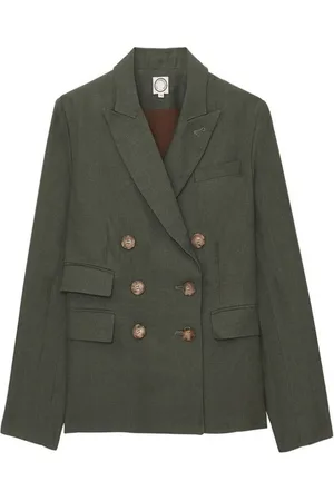 Inès de la Fressange Jakke, Dame, Grøn, M, Linned, Mørkegrøn Linned Maurice Jakke