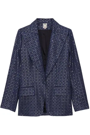 Inès de la Fressange Jakke, Dame, Blå, S, Bomuld, Broderet Due Jakke