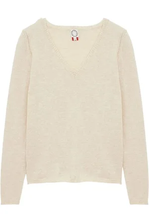 Inès de la Fressange Strik, Dame, , XL, Uld, V-Neck Jumper i Linned/Uld Blanding