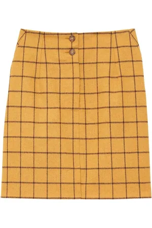 Inès de la Fressange Nederdel, Dame, Gul, XS, Uld, Moderne Ternede Uldnederdel