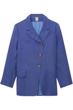 Inès de la Fressange Jakke, Dame, Blå, 2XS, Linned, Blå Linned Yohan Jakke Elegant Stil