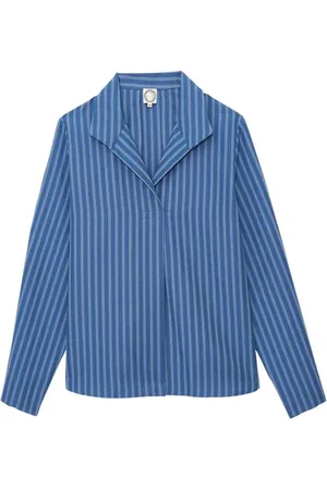 Inès de la Fressange Bluser & Skjorter, Dame, Blå, XS, Bomuld, Blå Linned Bomuld Oversized Skjorte