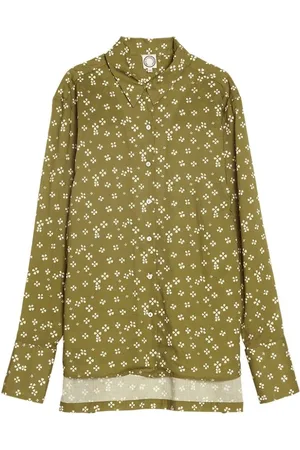 Inès de la Fressange Bluser & Skjorter, Dame, Grøn, S, Bomuld, Lucky khaki skjorte med eksklusivt print