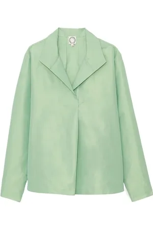 Inès de la Fressange Bluser & Skjorter, Dame, Grøn, XS, Polyester, Elegant Oversized Skjorte med Kravedetalje