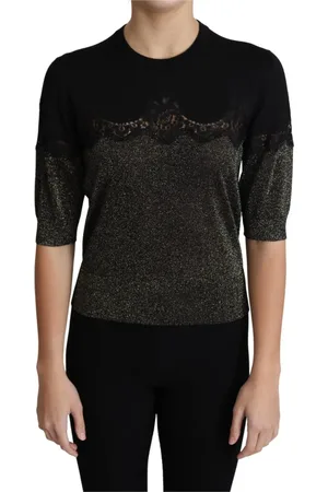 Dolce & Gabbana Strik, Dame, Sort, 3XS, Bomuld, Blankt Blonde Indsæt Pullover Top