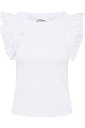 Karen by Simonsen Top, Dame, Hvid, M, Bomuld, Ruffle Sleeve Tank Top Bright