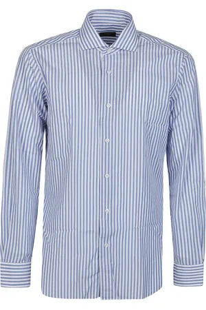 BARBA Skjorte, Herre, Flerfarvet, 4XL, Uld, Stilfuld Neck Shirt i Blå og Hvid
