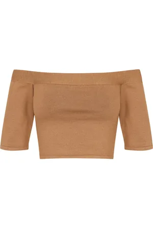 Cortana Bluser & Skjorter, Dame, Brun, M, Uld, Silke Stretch Off-Shoulder Crop Top