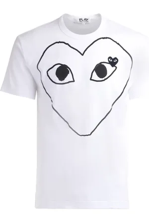 Comme des Garçons Top, Herre, Hvid, 2XL, Bomuld, Hvid Bomuld Hjerte Front T-Shirt
