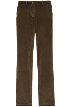 Inès de la Fressange Bukser, Dame, Grøn, M, Bomuld, Mørke Khaki Corduroy Bukser