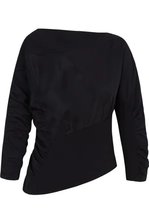 Cortana Bluser & Skjorter, Dame, Sort, M, Uld, Patchwork Top med Asymmetrisk Design