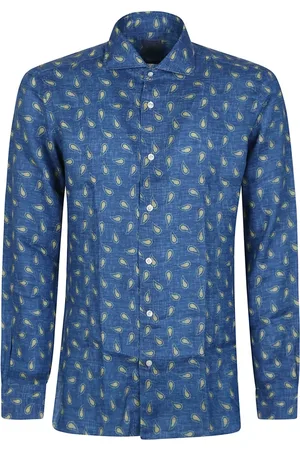 BARBA Skjorte, Herre, Blå, M, Blå/Gul Neck Shirt