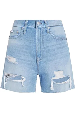Calvin Klein Shorts, Dame, Blå, W32, Denim, Blå Slidte Denim Shorts