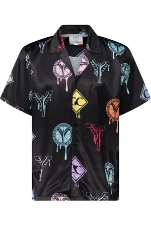 Carlo Colucci Skjorte, Herre, Flerfarvet, M, Satin, Satin-look skjorte med logo prints