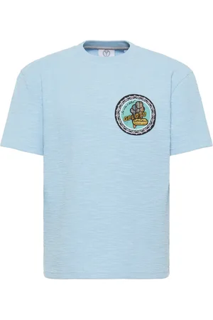 Carlo Colucci Top, Herre, Blå, M, Bouclé T-shirt med tekstureffekt