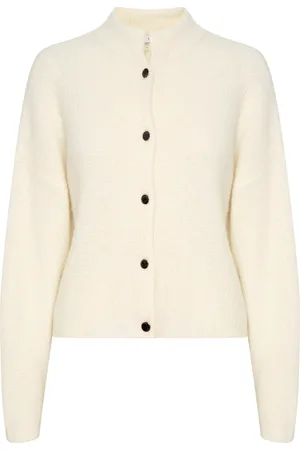 Gestuz Strik, Dame, Hvid, M, Uld, Ivory Kort Cardigan med Knapper