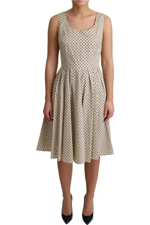 Dolce & Gabbana Kjole, Dame, Flerfarvet, M, Bomuld, Polka Dot A-line Kjole Beige