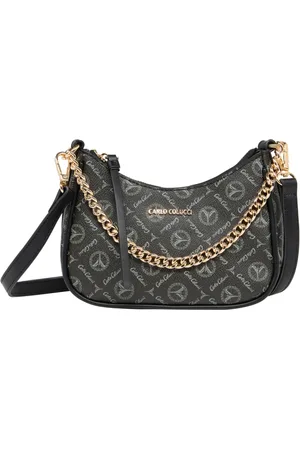 Carlo Colucci Taske, Dame, Sort, ONE SIZE, Uld, Logo Print Skuldertaske Stilfuld Elegance