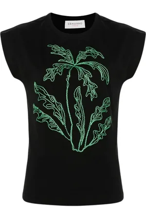 ERMANNO SCERVINO Top, Dame, Sort, M, Bomuld, Sort Palm Tree T-shirt