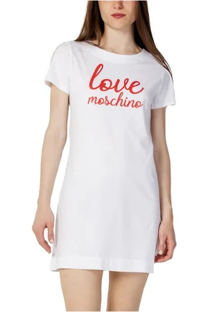 Moschino Kjole, Dame, Hvid, 2XS, Bomuld, Hvid Print Kjole Korte Ærmer