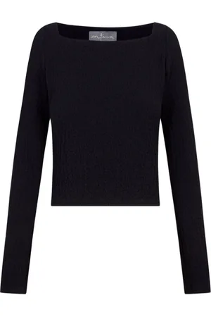 Cortana Top, Dame, Sort, L, Uld, Firkantet hals langærmet top