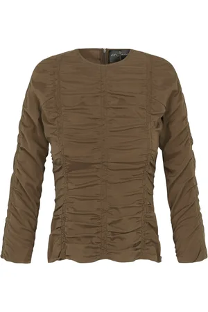 Cortana Top, Dame, Brun, M, Uld, Draped Silk-Wool Top Martha