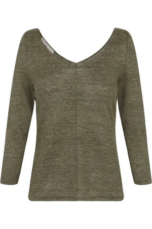 Cortana Strik, Dame, Grøn, XL, Linned, Grøn Melange Linned Jersey Top