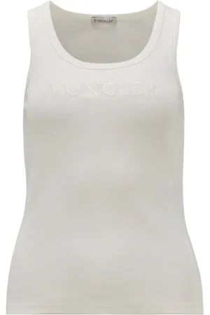 Moncler Top, Dame, Hvid, M, Bomuld, Logo Top i Canalé Stil