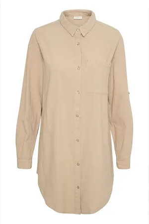Kaffe Bluser & Skjorter, Dame, , L, Bomuld, Klassisk Sand Skjorte Tunika Top