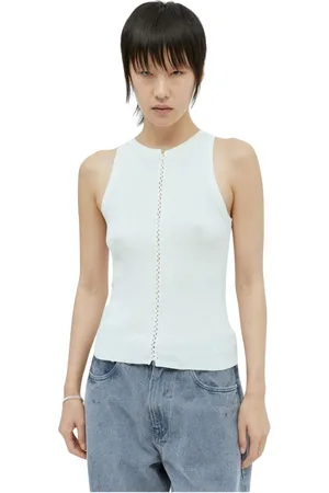 St Agni Top, Dame, Hvid, L, Bomuld, Ribbet Bomuld Tank Top med Snøring