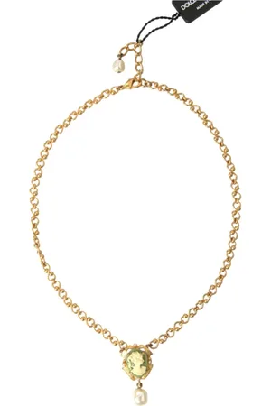 Dolce & Gabbana Tilbehør, Dame, Gul, ONE SIZE, Uld, Guld Kæde Perle Vedhæng Charme Halskæde