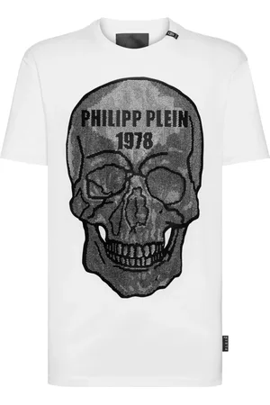 Philipp Plein Top, Herre, Hvid, 2XL, Bomuld, Hvid Rhinestone T-Shirt